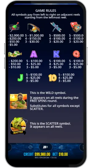 Big Bass Bonanza paytable showing all symbol payouts and game rules